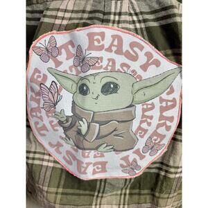 SO Plaid Flannel Jacket w/ Baby Yoda Patch Upcycled Geek Chic XS Nerd Grunge